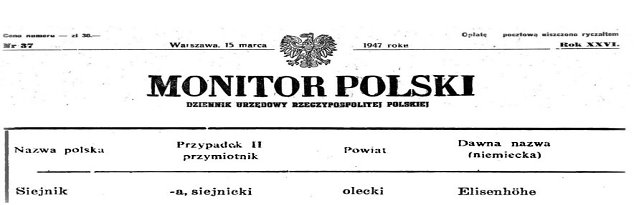 Nagł&oacute;wek urzędowego dokumentu &bdquo;Monitor Polski&rdquo; z widocznym tytułem i układem tekstu.
